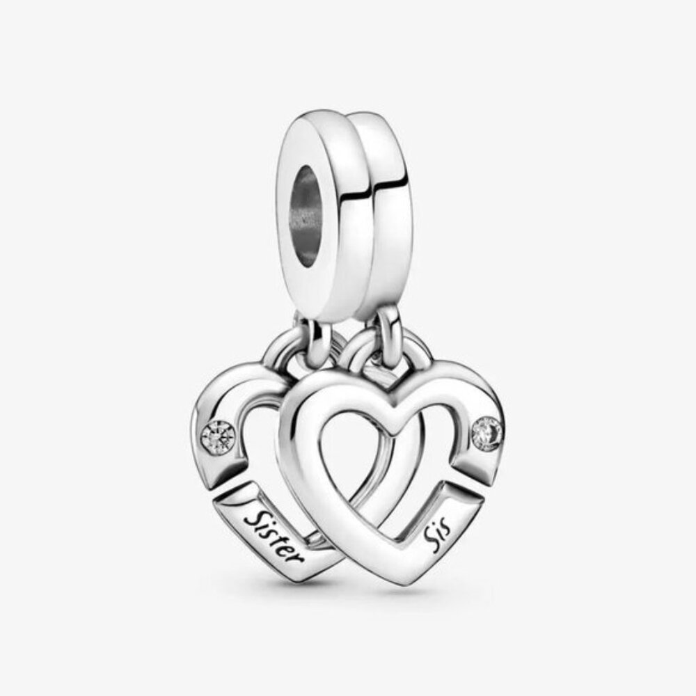 Pandora Linked Sister Hearts Split Dangle Charm - Picture 1 of 3